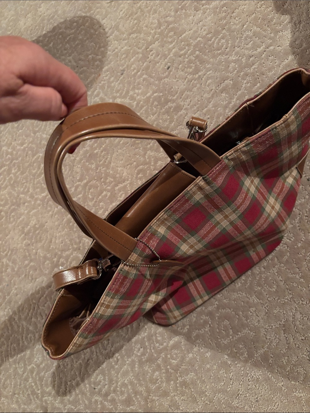 Vtg Longaberger Homestead Red Plaid Canvas Tote Bag Shoulder Purse - Picture 10 of 11